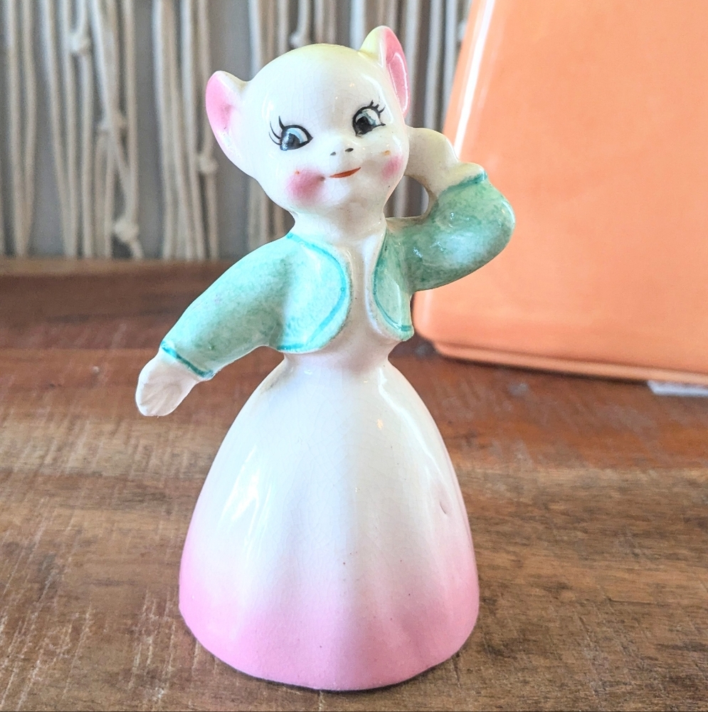 Vintage Anthropomorphic Pig Bell – Hand-Painted Ceramic Figurine – Collectible